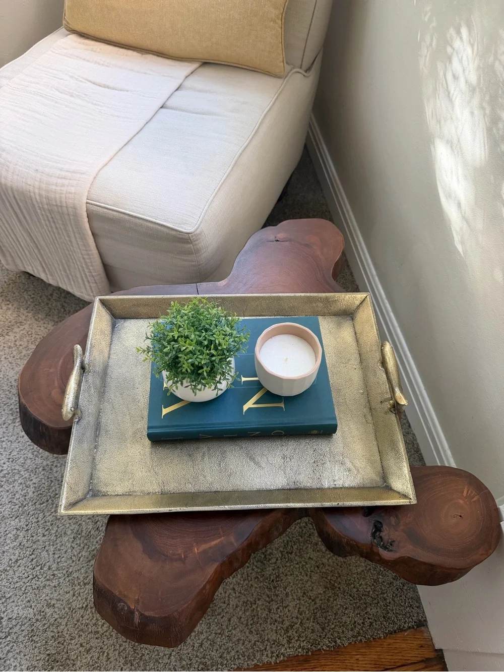 Decorative Metallic Gold Serving Tray with Handles - Antique Brass